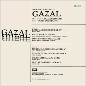Gazal - ECLP 5429 - (85-90%) - Cover Reprinted - Bollywood LP Vinyl
