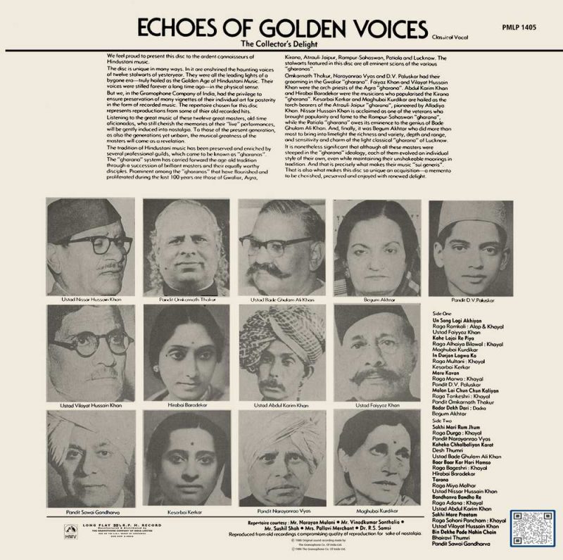 Echoes Of Golden Voices - PMLP 1405 CR Indian Classical Vocal LP Vinyl-1