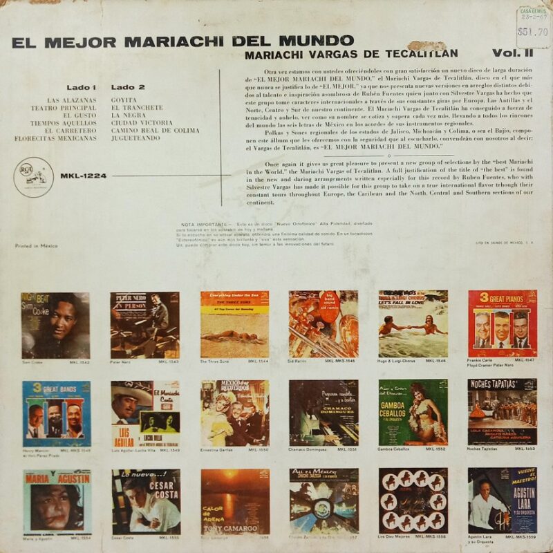 El Mejor Mariachi Del Mundo Voll. II - MKL 1224 - (60-65%) - English Instrumental LP Vinyl