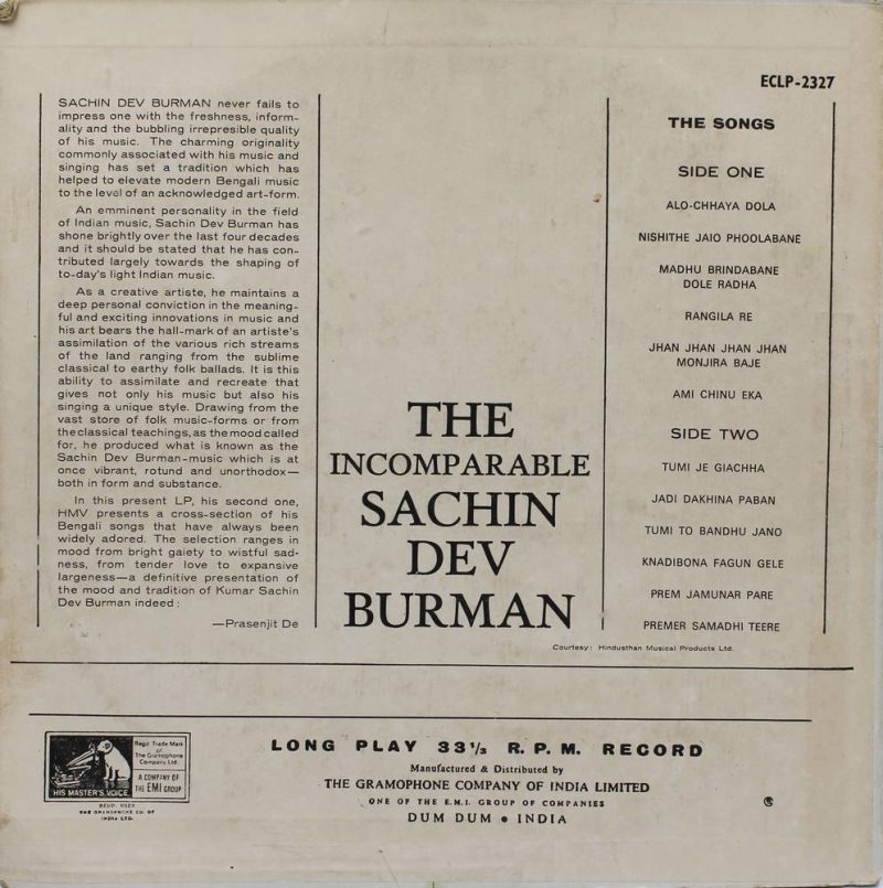 Sachin Dev Burman Incomparable - ECLP 2327 - Bengali LP Vinyl Record-1