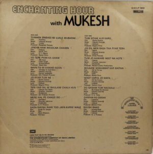 Mukesh - Enchanting Hour - G/ECLP 5859 - Film Hits LP Vinyl Record