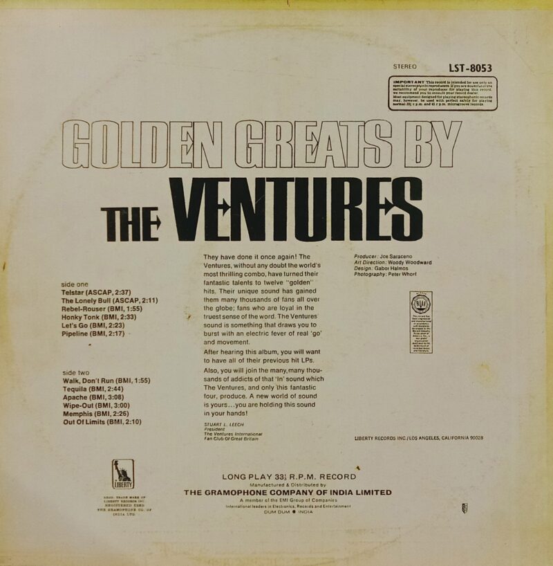 The Ventures (Golden Great) - LST 8053 - (80-85%) - Cover Colour Photostate - English Instrumental LP Vinyl