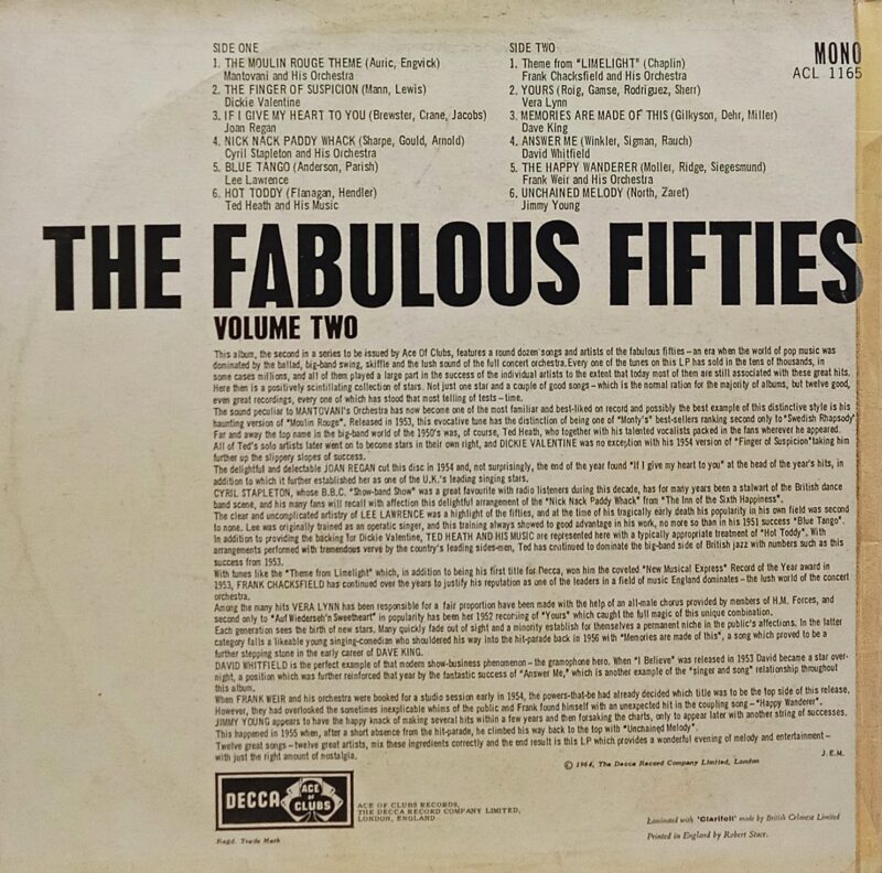 The Fabulous Fifties Volume Two - ACL 1165 - (90-95%) - English LP Vinyl