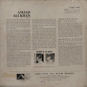 Amjad Ali Khan - EASD 1348 - HCL - Indian Classical Instrumental LP Vinyl Record