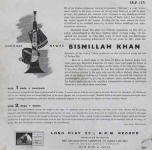 Bismillah Khan - EALP 1271 - HMV - LP Record