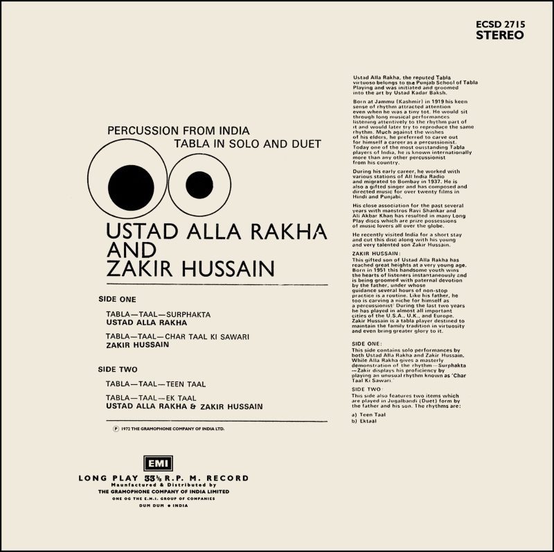 Alla Rakha - And Zakir Hussain - (Tabla In Solo And Duet) - ECSD 2715 - Cover Reprinted - LP Record  
