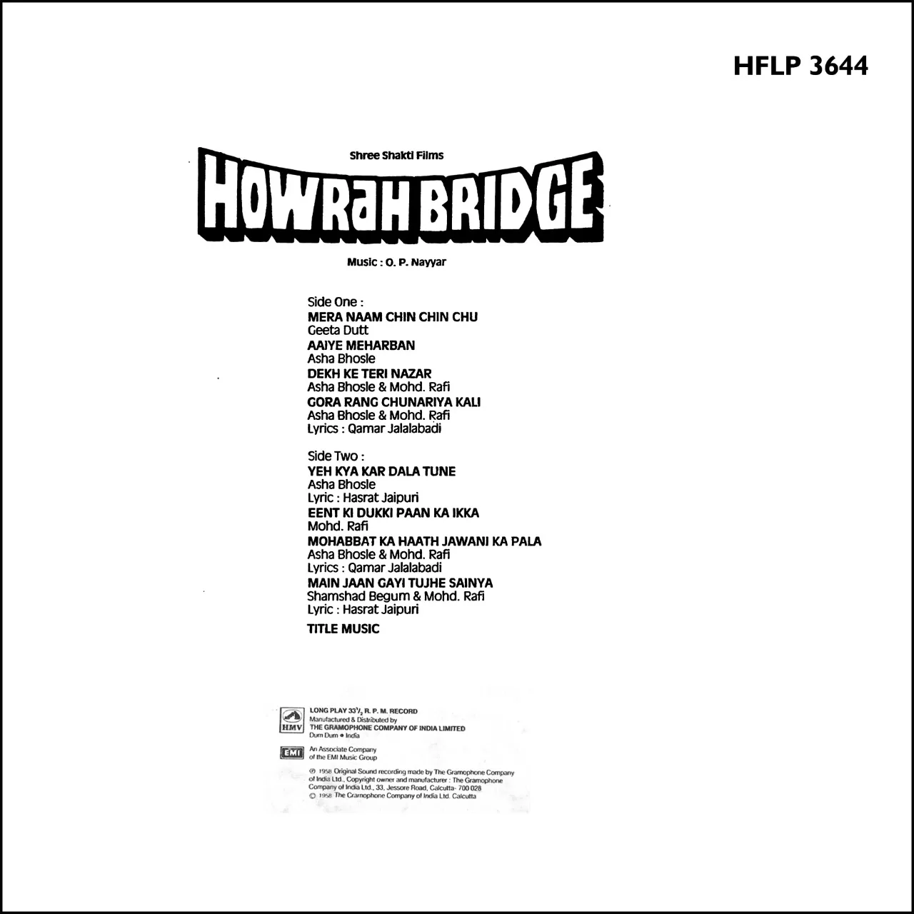 Howrah Bridge - HFLP 3644 - (Condition - 85-90%) - Cover Reprinted 