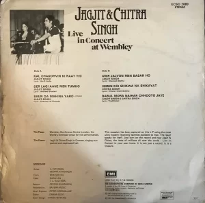 Jagjit Singh & Chitra Singh - Live In Concert At Wembley - ECSD 2889 - Devotional LP Vinyl Record
