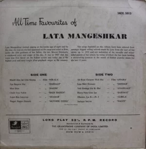 Lata Mangeshkar - All Time Favourites Of - 3AEX 5013 - (Condition 90-95%) - LP Record 