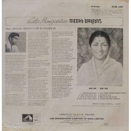 Lata Mangeshkar – Meera Bhajans - ECSD 2371 - (Condition 90-95%) - HMV Black label - Devotional LP Vinyl Record Lata Mangeshkar – Meera Bhajans - ECSD 2371 - (Condition 90-95%) - HMV Black label - Devotional LP Vinyl Record