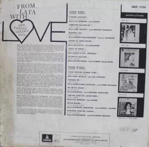 Lata Mangeshkar – With Love Her Twelve Golden Hits – 3AEX 5256 – (90-95%) – Film Hits LP Vinyl