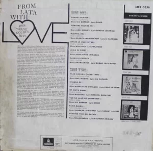Lata Mangeshkar – With Love Her Twelve Golden Hits – 3AEX 5256