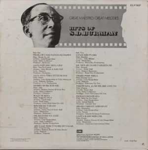 Sachin Dev Burman - Hits Of - ECLP 5937 - Film Hits LP Vinyl Record