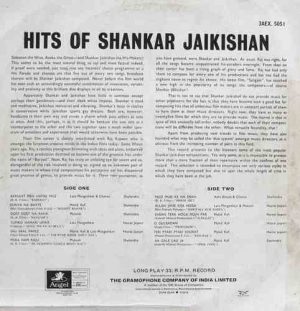 Shankar Jaikishan - (Hits Of Shankar Jaikishan) - 3AEX 5051 - (Condition - 85-90%) - Angel First Pressing - Film Hits LP Vinyl Record
