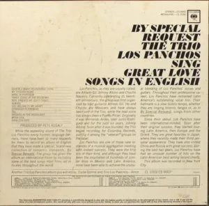 Trio Los Panchos - Great Love Songs In English - CL 2191 - (90-95%) - English LP Vinyl