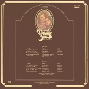 Umrao Jaan - ECLP 5724 - (Condition - 85-90%) - Covers Reprinted - Bollywood LP Vinyl Record