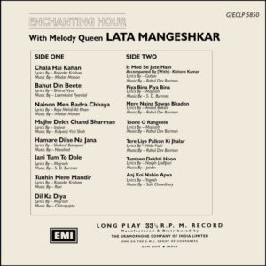 Lata Mangeshkar - Enchanting Hour With Melody Queen Lata Mangeshkar - G/ECLP 5850 - (Condition 85-90%) - Cover Reprinted - LP Record