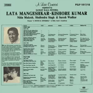 Lata Mangeshkar - Kishore Kumar - A Live Concert - PSLP 1017/18