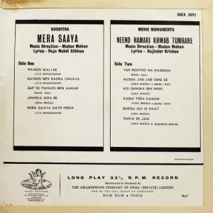 Mera Saaya & Neend Hamari Khwab Tumhare - 3AEX 5092 - (85-90%) - Angle First Pressing - Bollywood LP Vinyl
