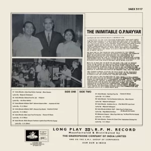O. P. Nayyar – The Inimitable - 3AEX-5117 - (Condition – 90-95%) - Angel First Pressing – Cover Reprinted - Film Hits LP Vinyl Record