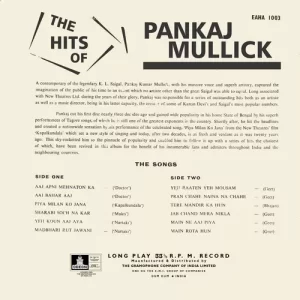 Pankaj Mullick - The Hits Of - EAHA 1003 - (Condition - 85-90%) - Cover Reprinted - Film Hits LP Vinyl Record