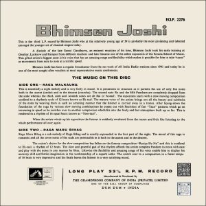 Bhimsen Joshi - ECLP 2276 - (85-90%) - HMV Black Label - CR - Indian Classical LP Vinyl