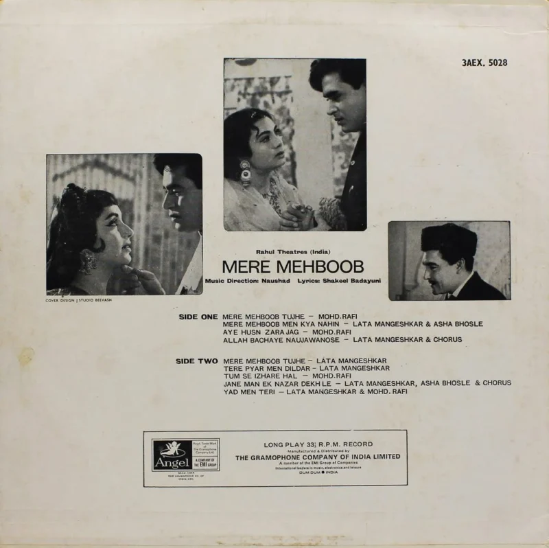 Mere Mehboob - 3AEX 5028 - Angel First Pressing - Bollywood Rare LP Vinyl Record