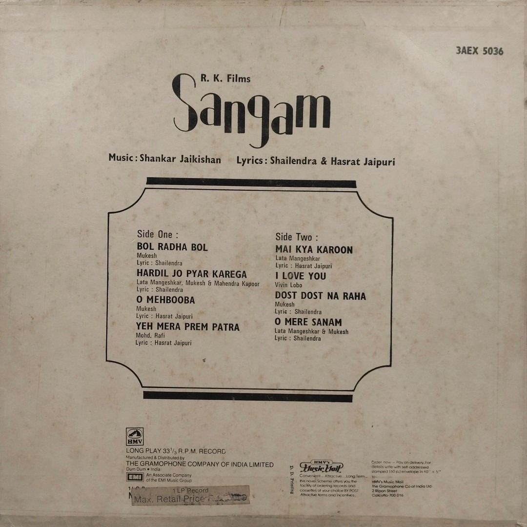 Sangam - 3AEX 5036 - Bollywood LP Vinyl Record Sangam - 3AEX 5036 - Bollywood LP Vinyl Record