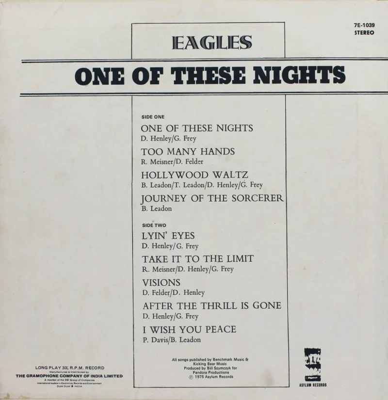 Eagles - One Of These Nights - 7E 1039 - (Condition - 85-90%) - Cover Reprinted -  English LP Vinyl Record