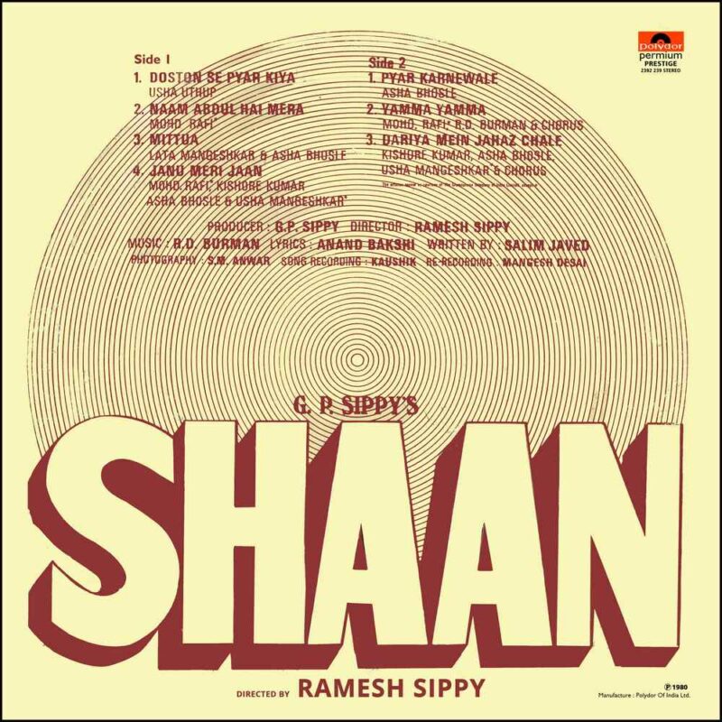 Shaan - 2392 239 - (90-95%) - CR - Bollywood Rare LP Vinyl Record