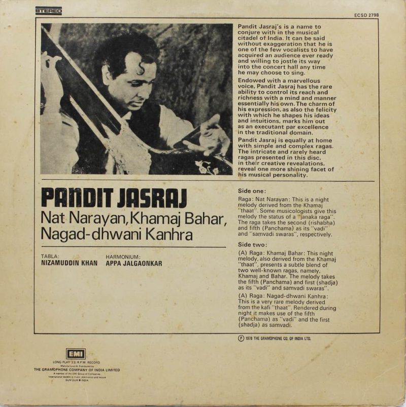 Jasraj Nat Narayan - ECSD 2798 Indian Classical Vocal LP Vinyl Record-1