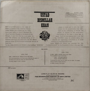 Bismillah Khan – EASD 1341 - (90-95%) - Indian Classical Instrumental LP Vinyl Record