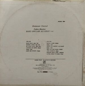 Bade Ghulam Ali Khan- MOAE 5004-Indian Classical Vocal LP Vinyl Record