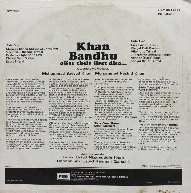 Khan Bandhu - Mohammad Sayeed Khan & Mohammad Rashid Khan - SEMGE 12505 1