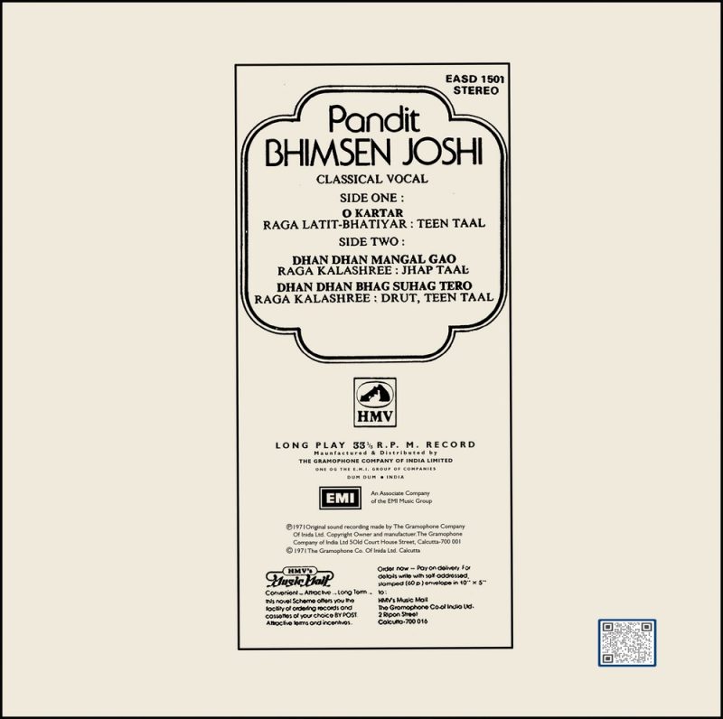 Bhimsen Joshi - EASD 1501- CR - Indian Classical Vocal LP Vinyl 1