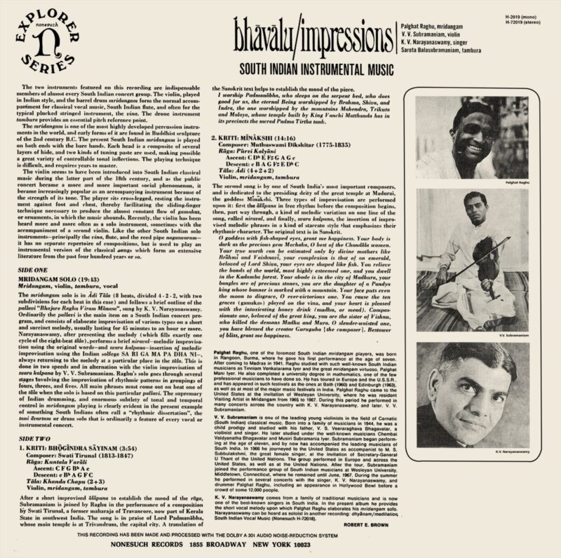 Bhavalu/Impression H 72019 –CR -Indian Classical Instrumental LP Vinyl