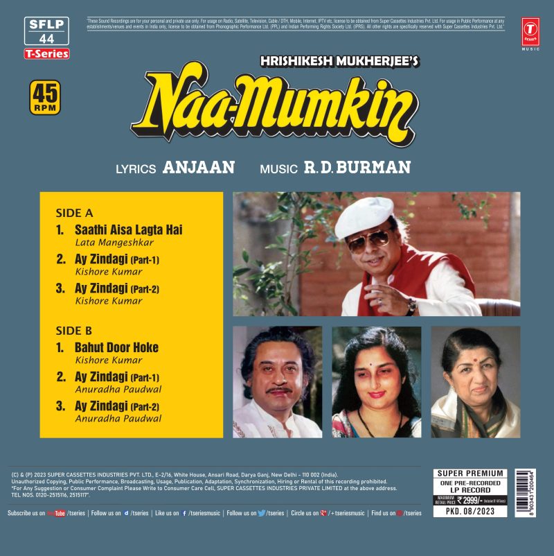 Naa-mumkin - SFLP 44 - New Release Hindi LP Vinyl Record