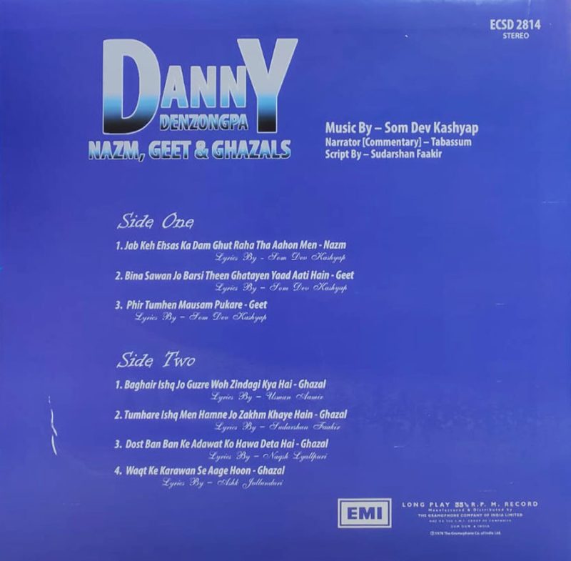 Danny Denzongpa ‎– Nazm, Geet & Ghazals ‎– ECSD 2814