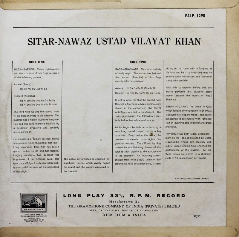 Vilayat Khan - Sitar-Nawaz - EALP 1298 - HMV Red Label