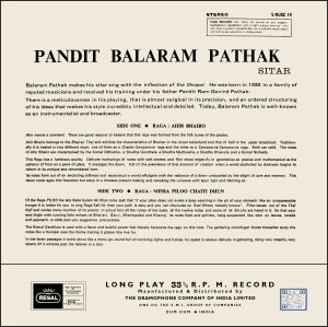 Balaram Pathak – Sitar - S/ELRZ 15 - (Condition - 85-90%) - Cover Reprinted - Indian Classical Instrumental LP Vinyl Record