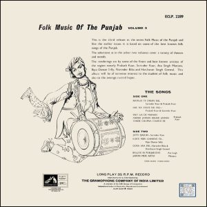 Folk Music of The Punjab - Vol. 3 - ECLP 2289 - (Condition - 75-80%) - CR - LP Record