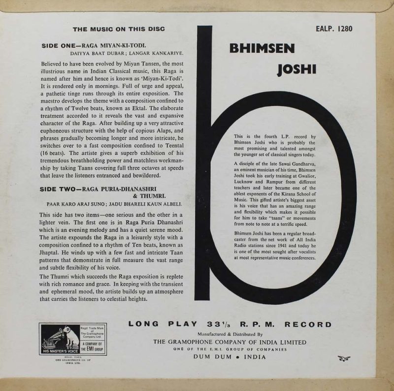 Bhimsen Joshi - EALP 1280 (Condition 90-95%) LP Record