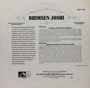 Bhimsen Joshi - EALP 1328 - HRL - LP Record