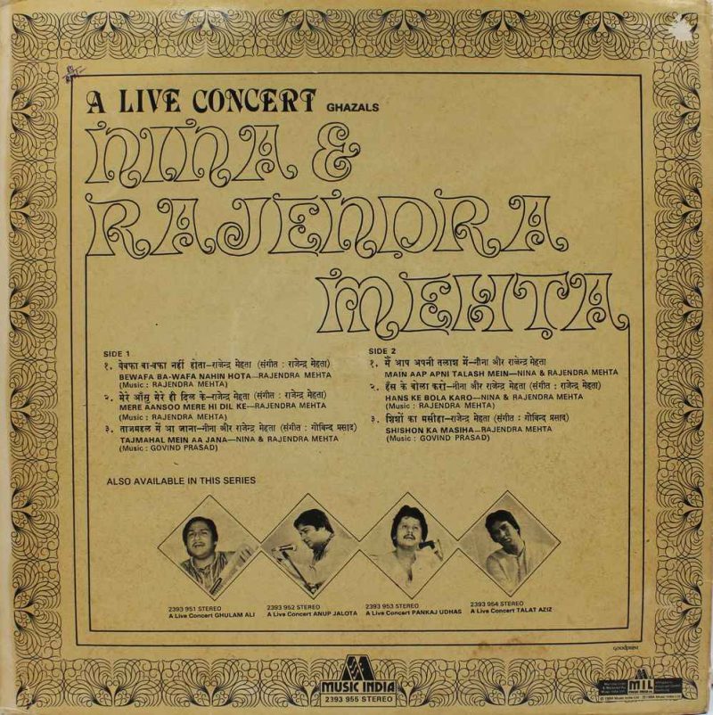 Nina & Rajendra Mehta - A Live Concert - Ghazals - 2393 955 - (Condition - 90-95%) - LP Record