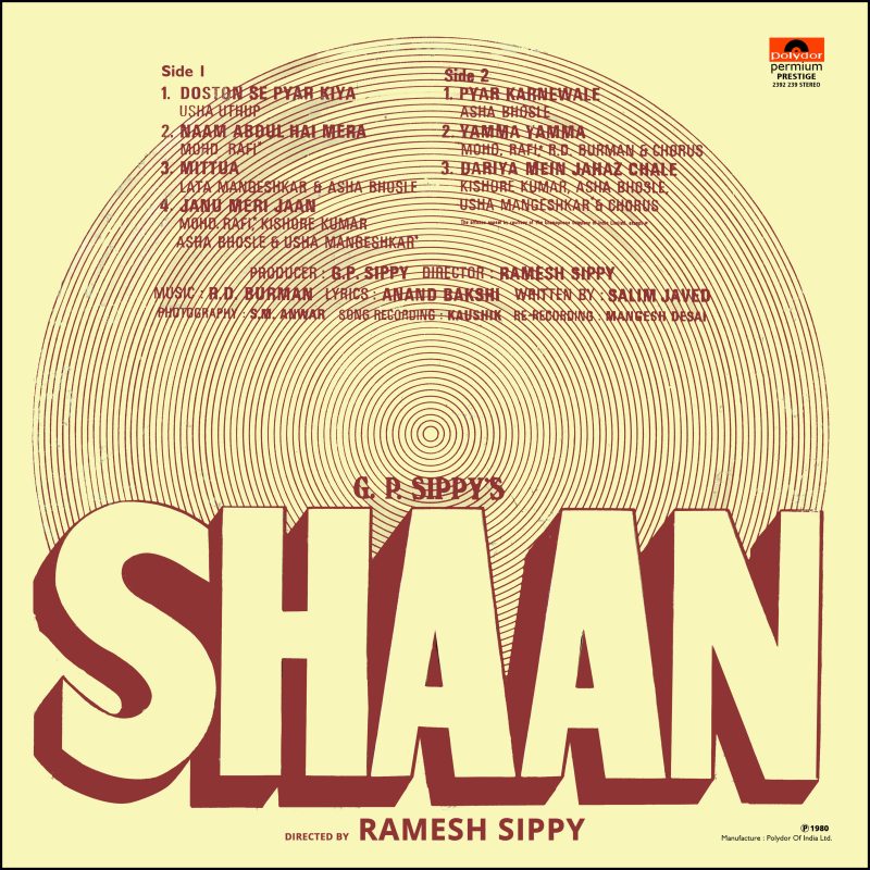 Shaan - 2392 239 - (Condition 90-95%) - Cover Reprinted - Cover Book Fold - Bollywood Rare LP Vinyl Record