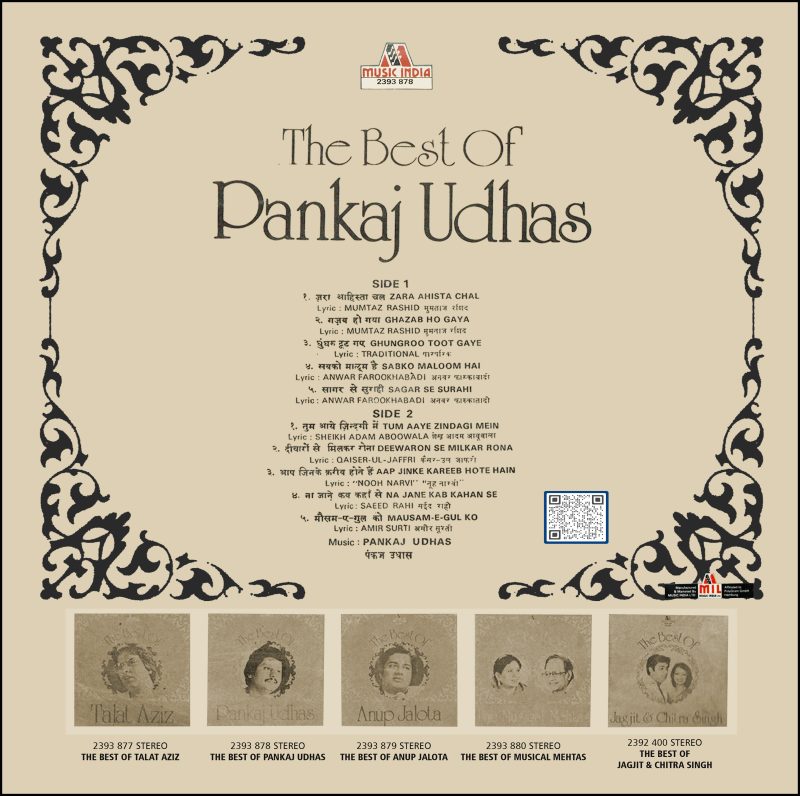 Pankaj Udhas - The Best Of - 2393 878 - (Condition 80-85%) - Cover Reprinted - Bollywood LP Vinyl Record