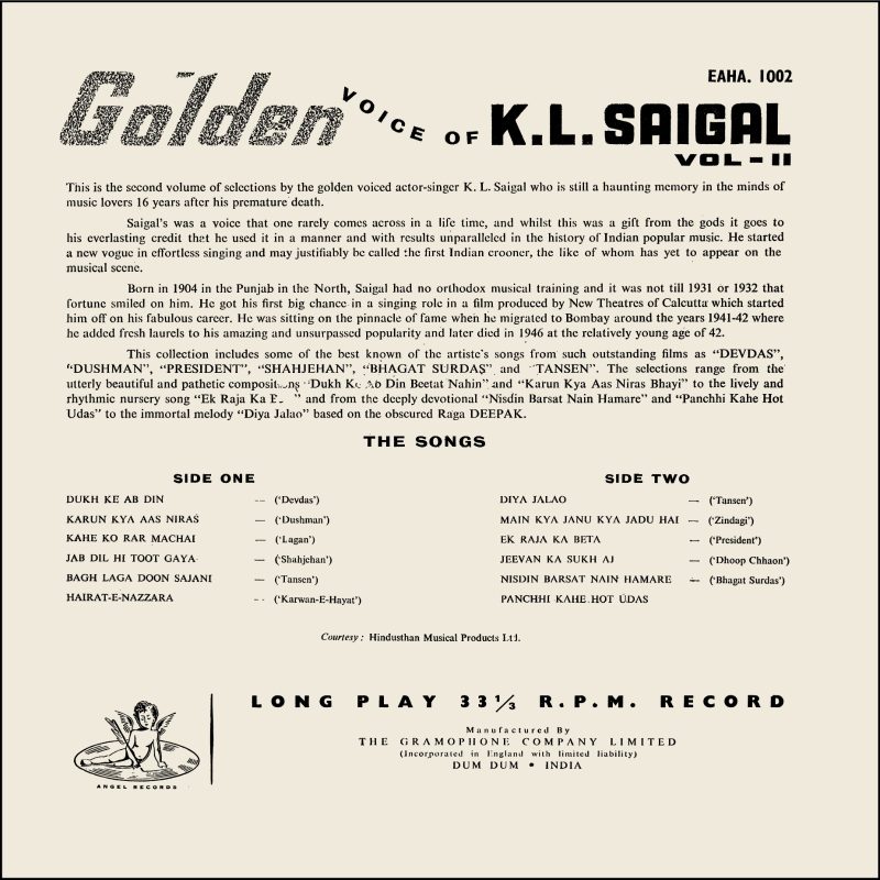 K. L. Saigal – The Golden Voice Of - Vol. 2 - EAHA 1002