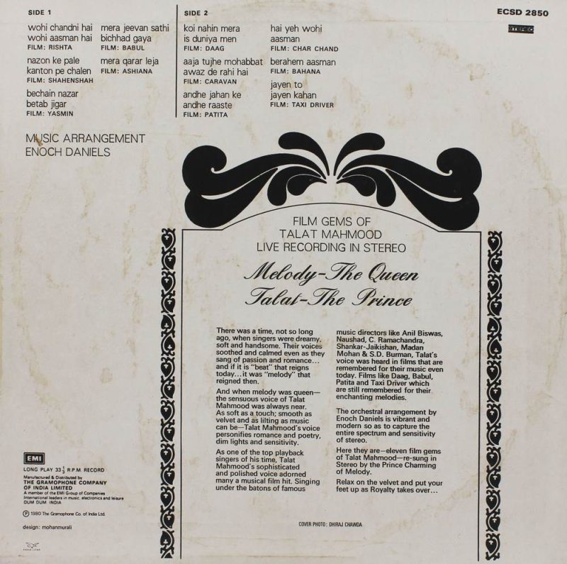 Talat Mahmood – Melody- The Queen Talat - The Prince - ECSD 2850 - (Condition -90-95%) - LP Record