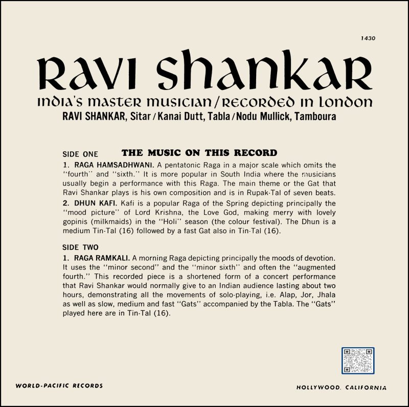 Ravi Shankar – India's Master Musician / Recorded In London - WP 1430 - (Condition - 90-95%) - Cover Reprinted - LP Record Record Details Title Ravi Shankar – India's Master Musician / Recorded In London - WP 1430 Artists Ravi Shankar, Kanai Dutt & Nodu Mullick Instruments Sitar, Tabla & Tambora Album Releasing year 1962 Manufacturing Year 1962 Genre Indian Classical (Instrumental) Language Hindi Label World Pacific Made In India Manufacture Liberty Records, Inc. Serial No. WP 1430 Side One · Raga Hamsadhwani · Dhun Kafi Side Two · Raga Ramkali Specification Size 12 Inches Speed 33 RPM Record Condition 90-95% Cover Condition Excellent (Reprinted)