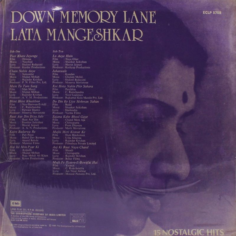 Lata Mangeshkar – Down Memory Lane - ECLP 5758